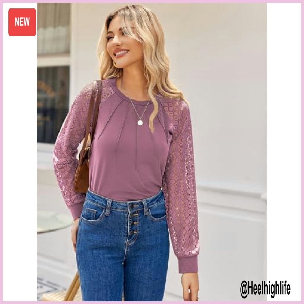 Lace Blouse Long Sleeve Button Down Shirt Women's Plus Size - Picture 3 of 6